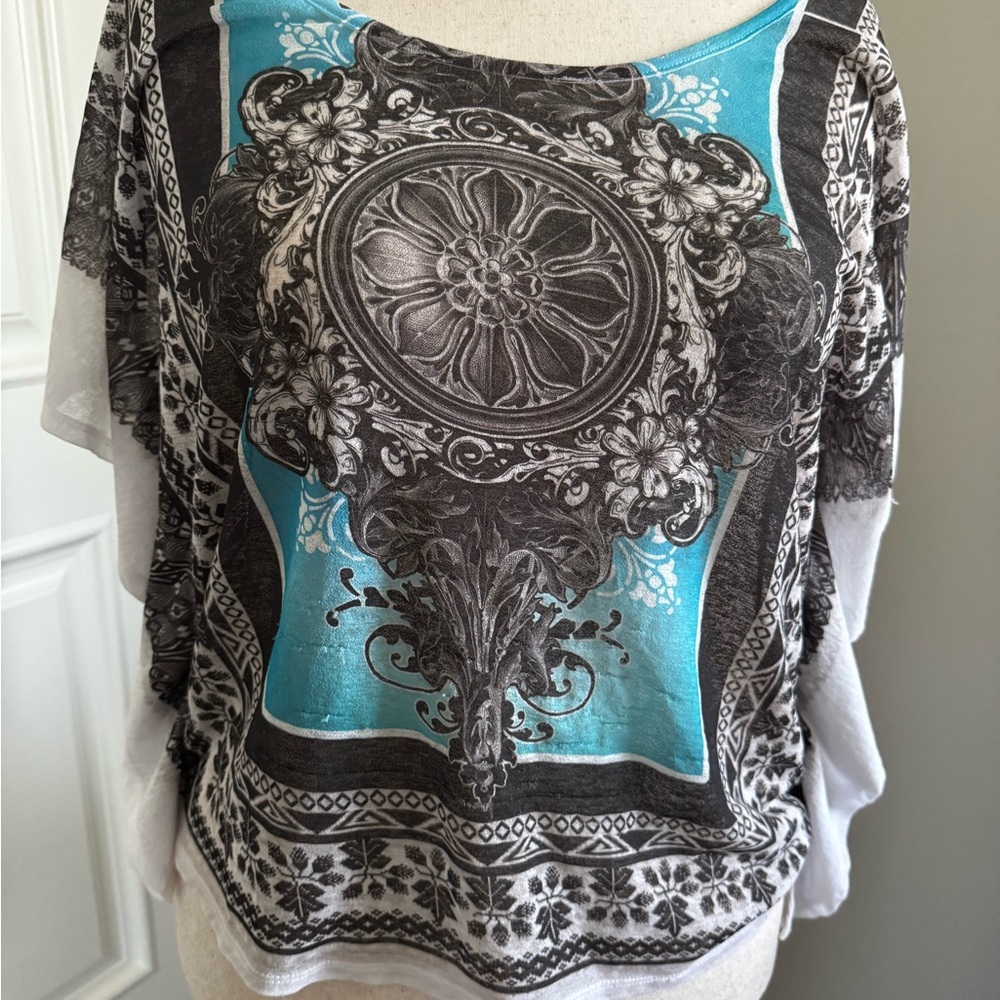 Dots Black and Blue Patterned Blouse; 1X